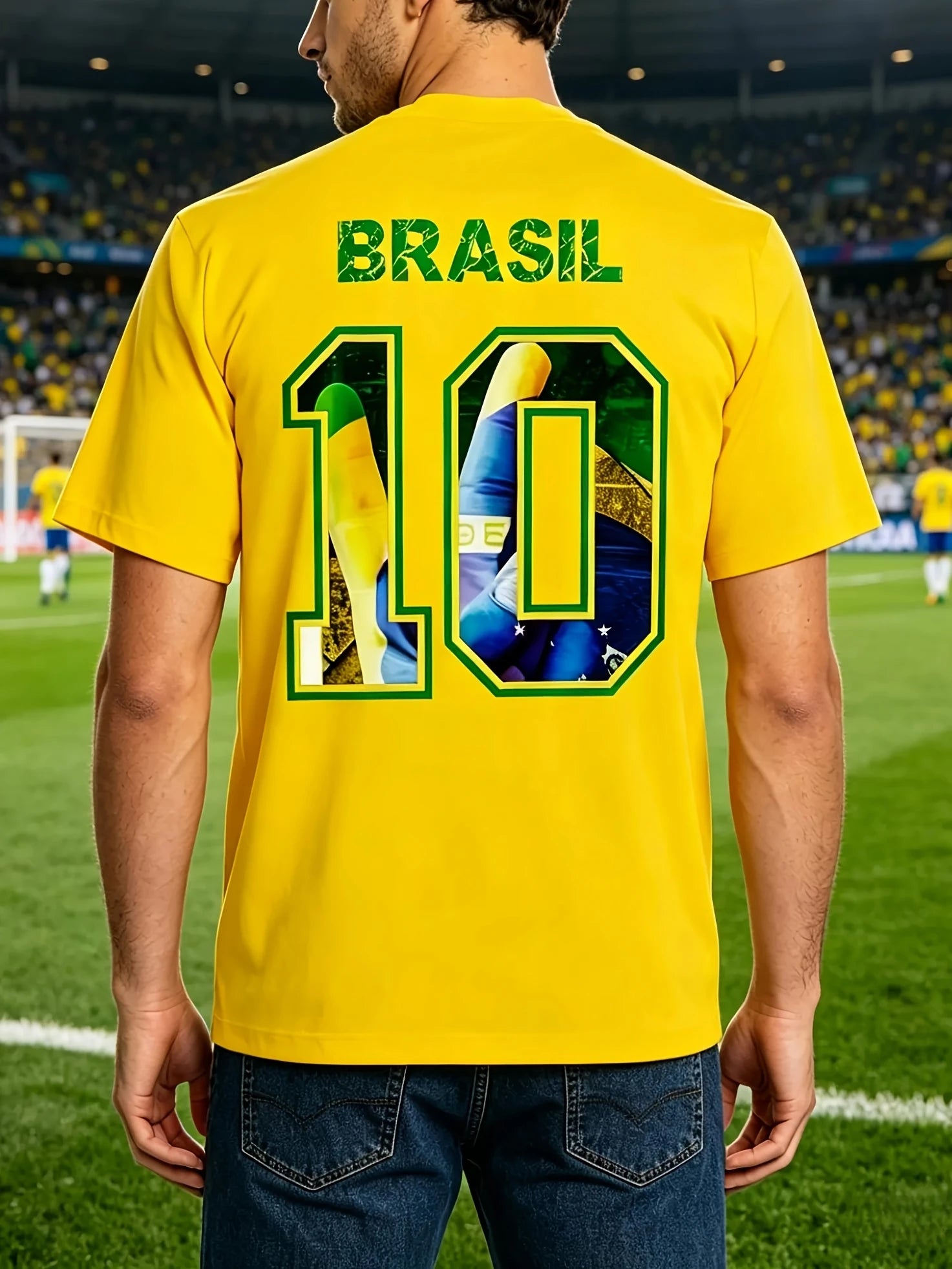 Kids Men's Brazil Soccer Jersey Style Short Sleeve T-Shirts Christ Statue Flag Number 10 Print Casual Football Fan Tops