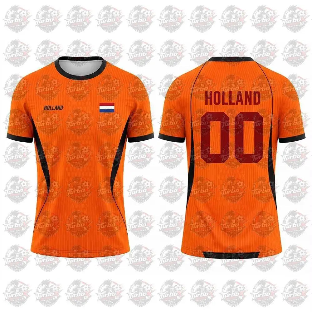 Netherlands Flag Print Football Jersey Family Style Adult Casual Outdoor Support Gift Breathable Short Sleeved Sports Jersey Top