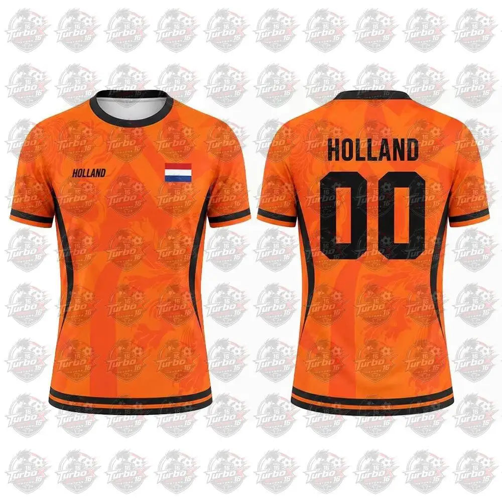 Netherlands Flag Print Football Jersey Family Style Adult Casual Outdoor Support Gift Breathable Short Sleeved Sports Jersey Top