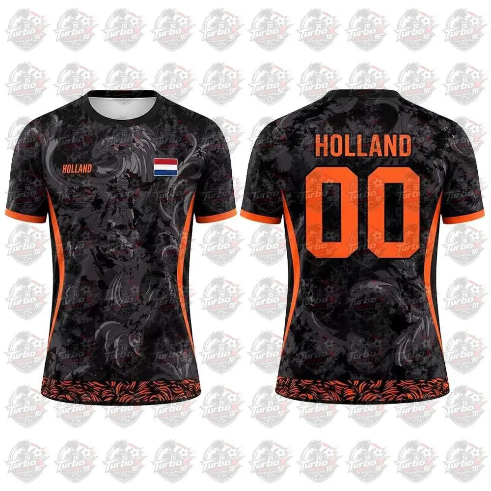Netherlands Flag Print Football Jersey Family Style Adult Casual Outdoor Support Gift Breathable Short Sleeved Sports Jersey Top