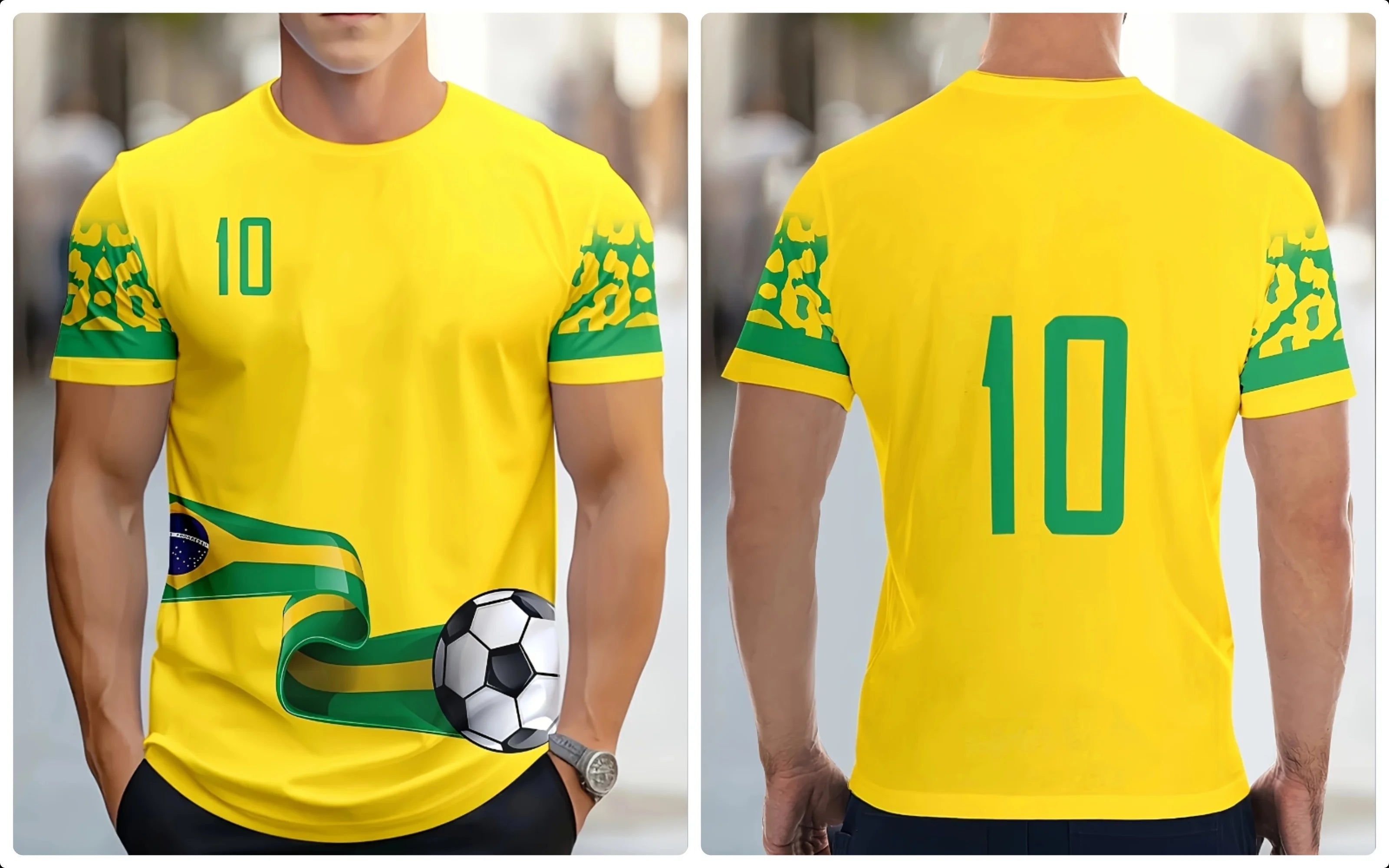 Kids Men's Brazil Soccer Jersey Style Short Sleeve T-Shirts Christ Statue Flag Number 10 Print Casual Football Fan Tops