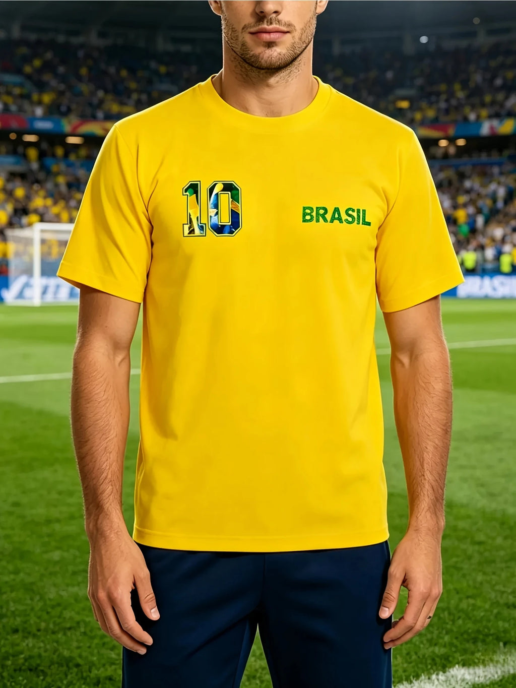 Kids Men's Brazil Soccer Jersey Style Short Sleeve T-Shirts Christ Statue Flag Number 10 Print Casual Football Fan Tops