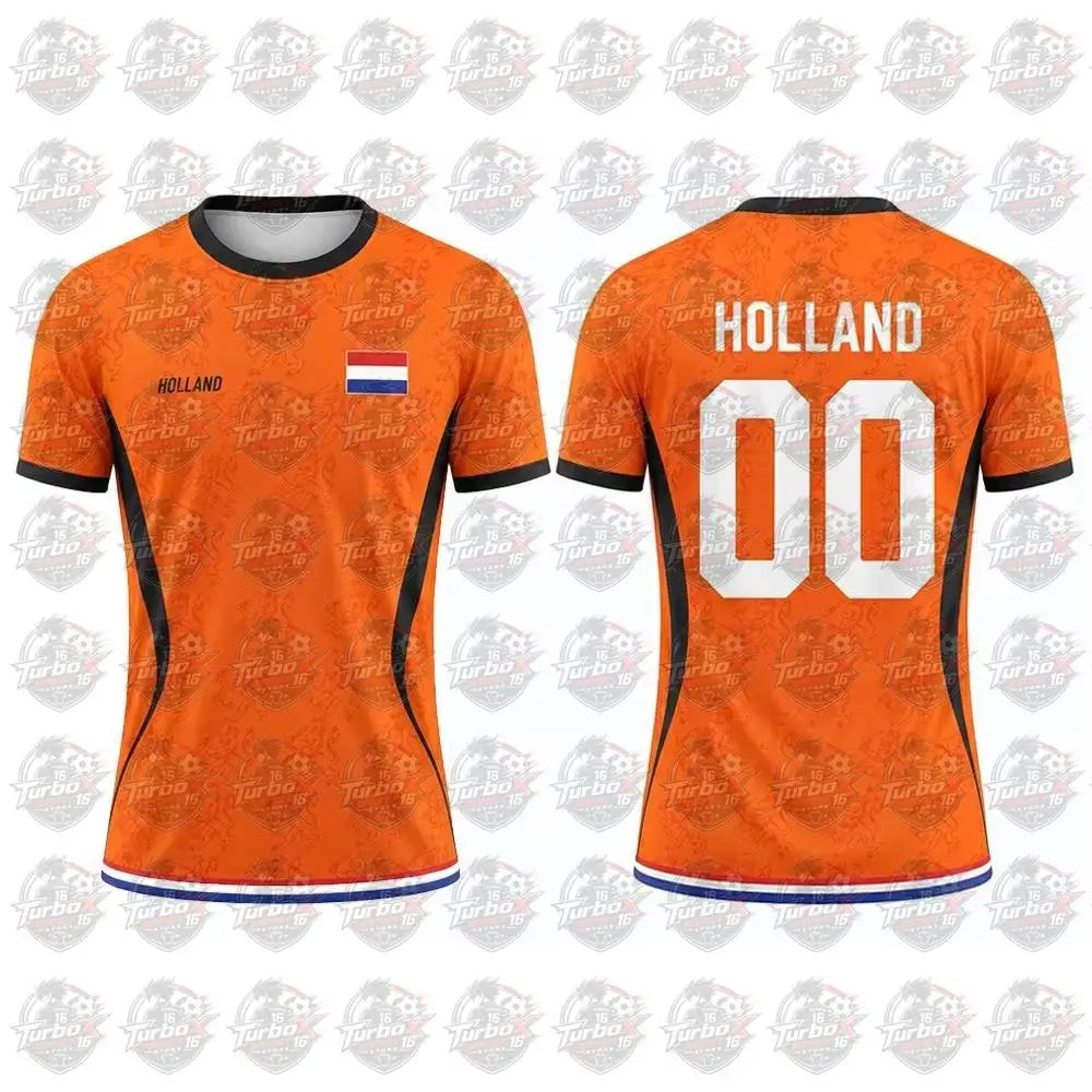 Netherlands Flag Print Football Jersey Family Style Adult Casual Outdoor Support Gift Breathable Short Sleeved Sports Jersey Top