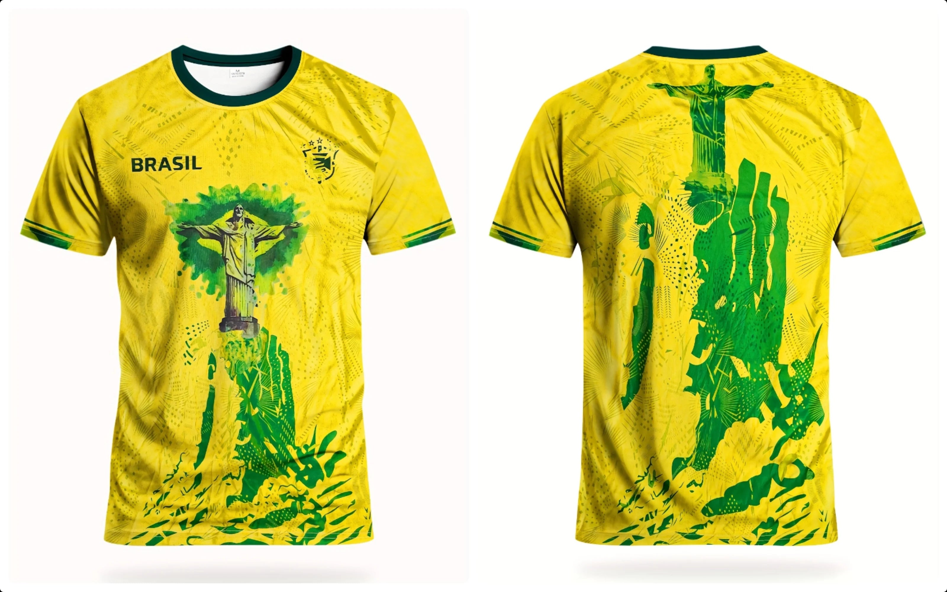 Kids Men's Brazil Soccer Jersey Style Short Sleeve T-Shirts Christ Statue Flag Number 10 Print Casual Football Fan Tops