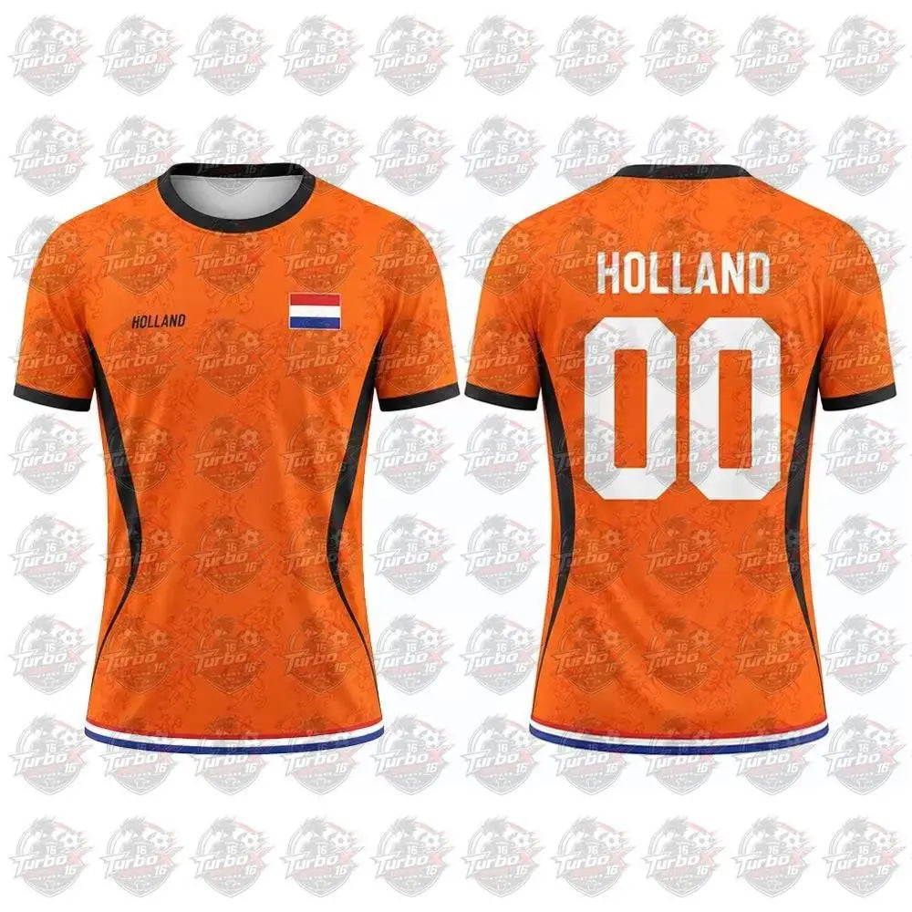 Netherlands Flag Print Football Jersey Family Style Adult Casual Outdoor Support Gift Breathable Short Sleeved Sports Jersey Top