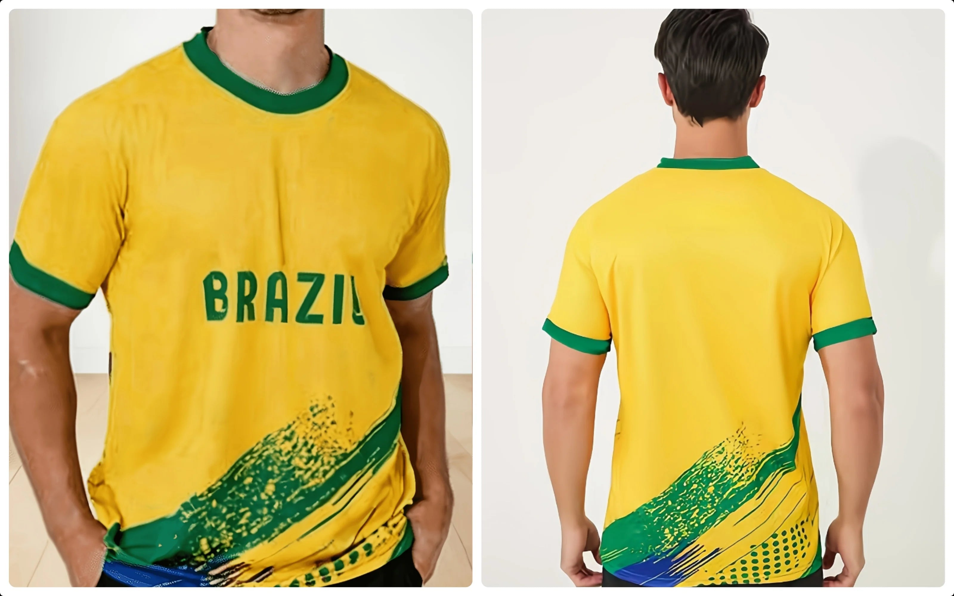 Kids Men's Brazil Soccer Jersey Style Short Sleeve T-Shirts Christ Statue Flag Number 10 Print Casual Football Fan Tops