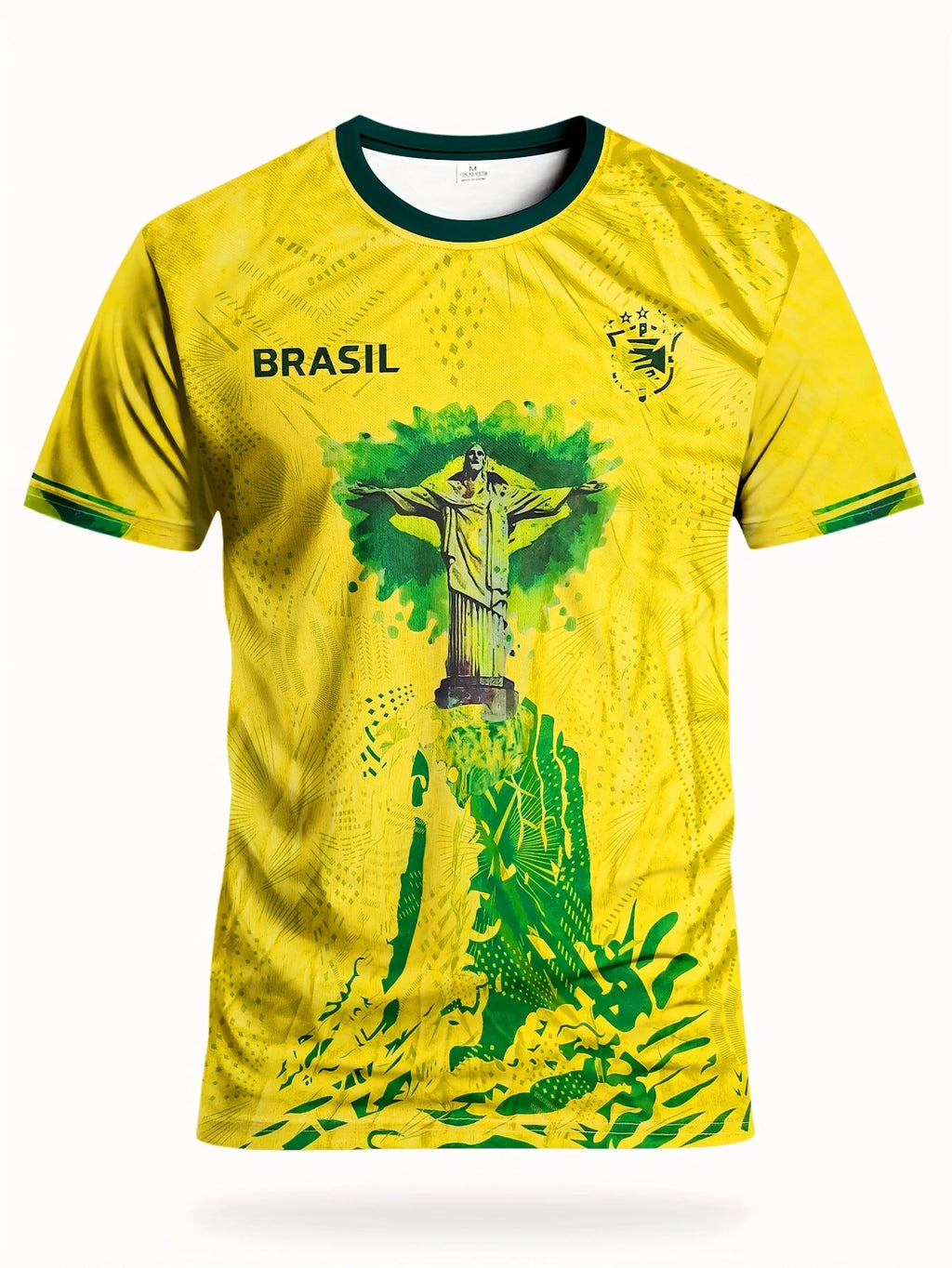 Kids Men's Brazil Soccer Jersey Style Short Sleeve T-Shirts Christ Statue Flag Number 10 Print Casual Football Fan Tops