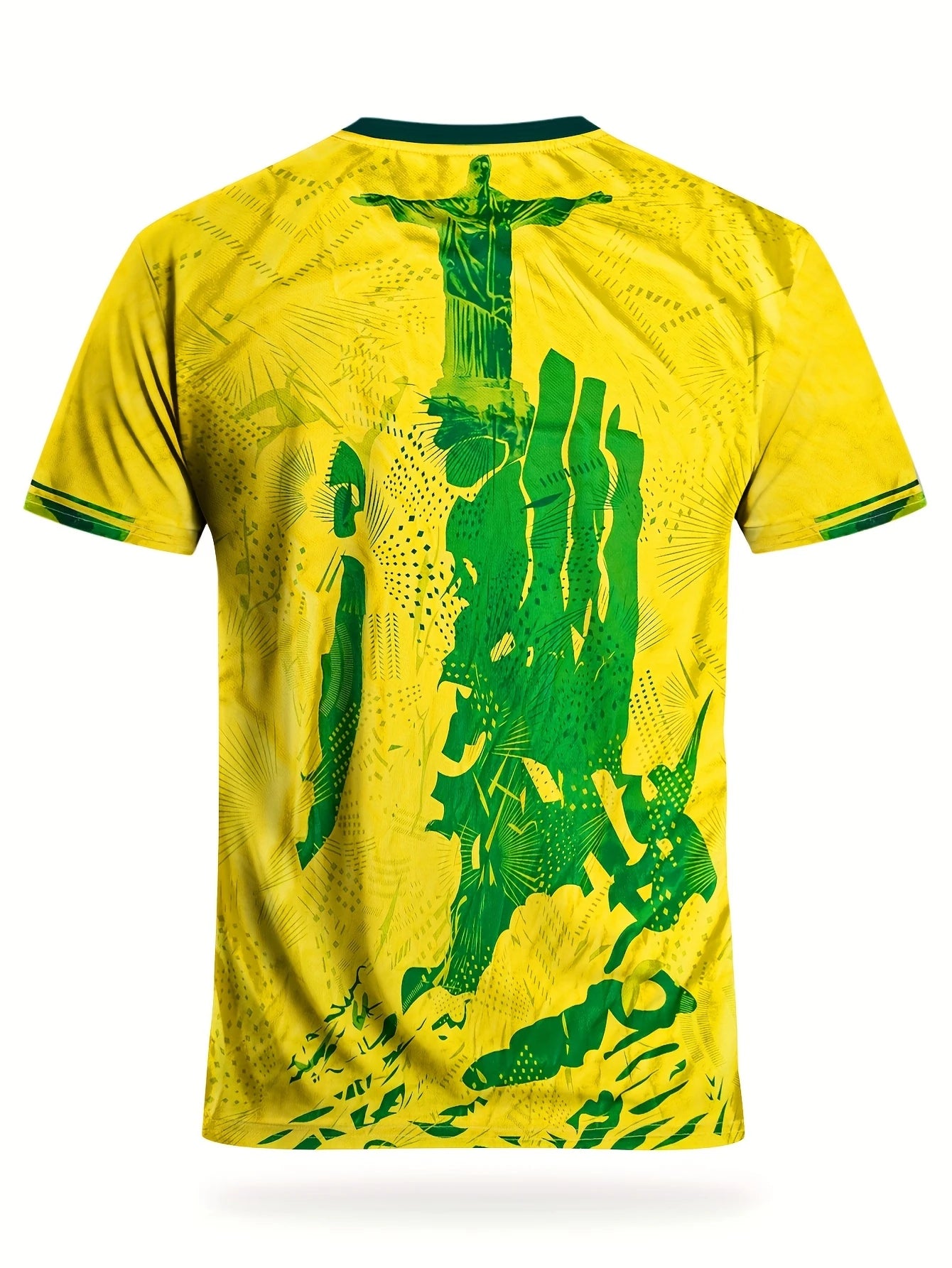Kids Men's Brazil Soccer Jersey Style Short Sleeve T-Shirts Christ Statue Flag Number 10 Print Casual Football Fan Tops