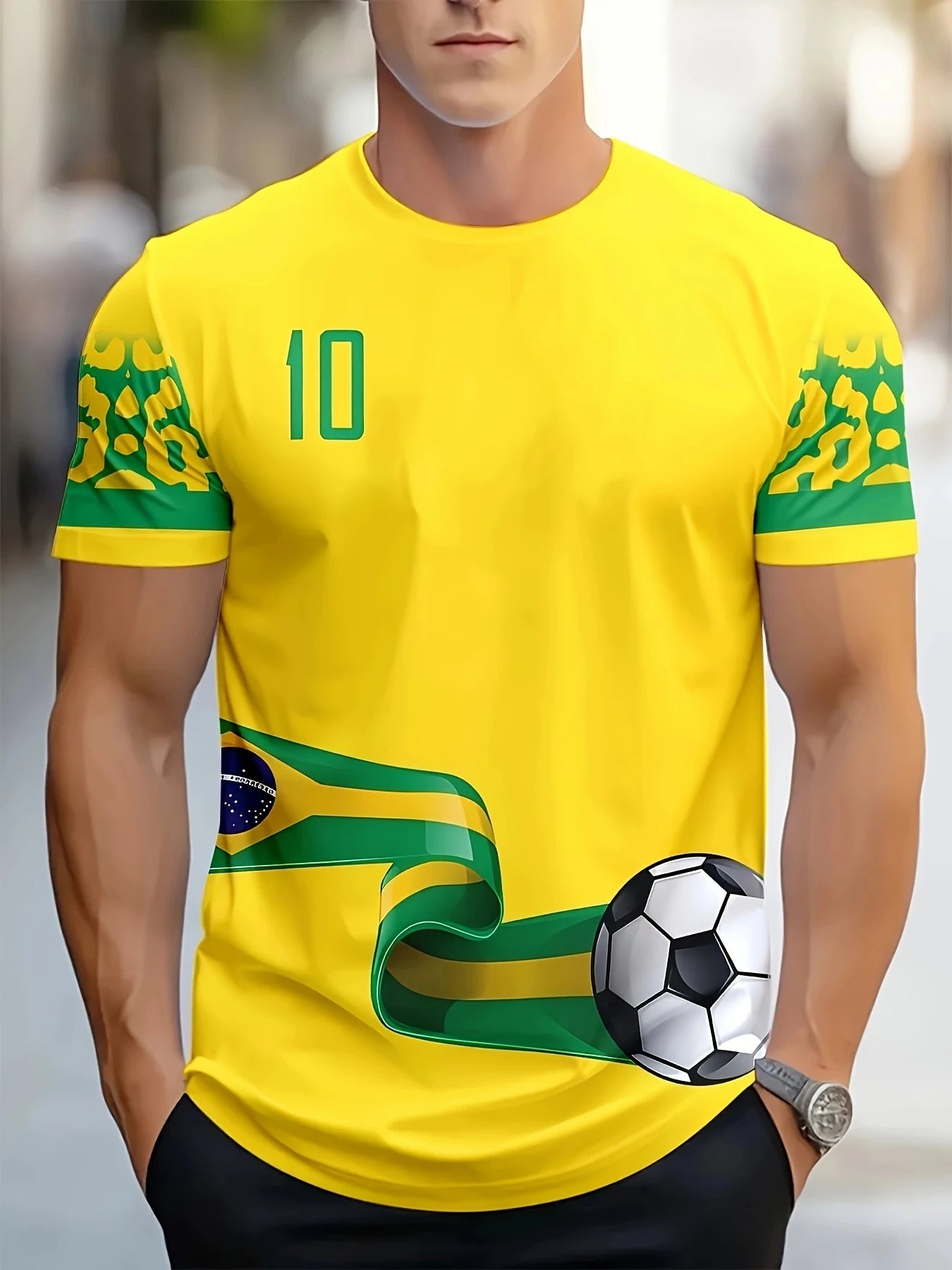 Kids Men's Brazil Soccer Jersey Style Short Sleeve T-Shirts Christ Statue Flag Number 10 Print Casual Football Fan Tops