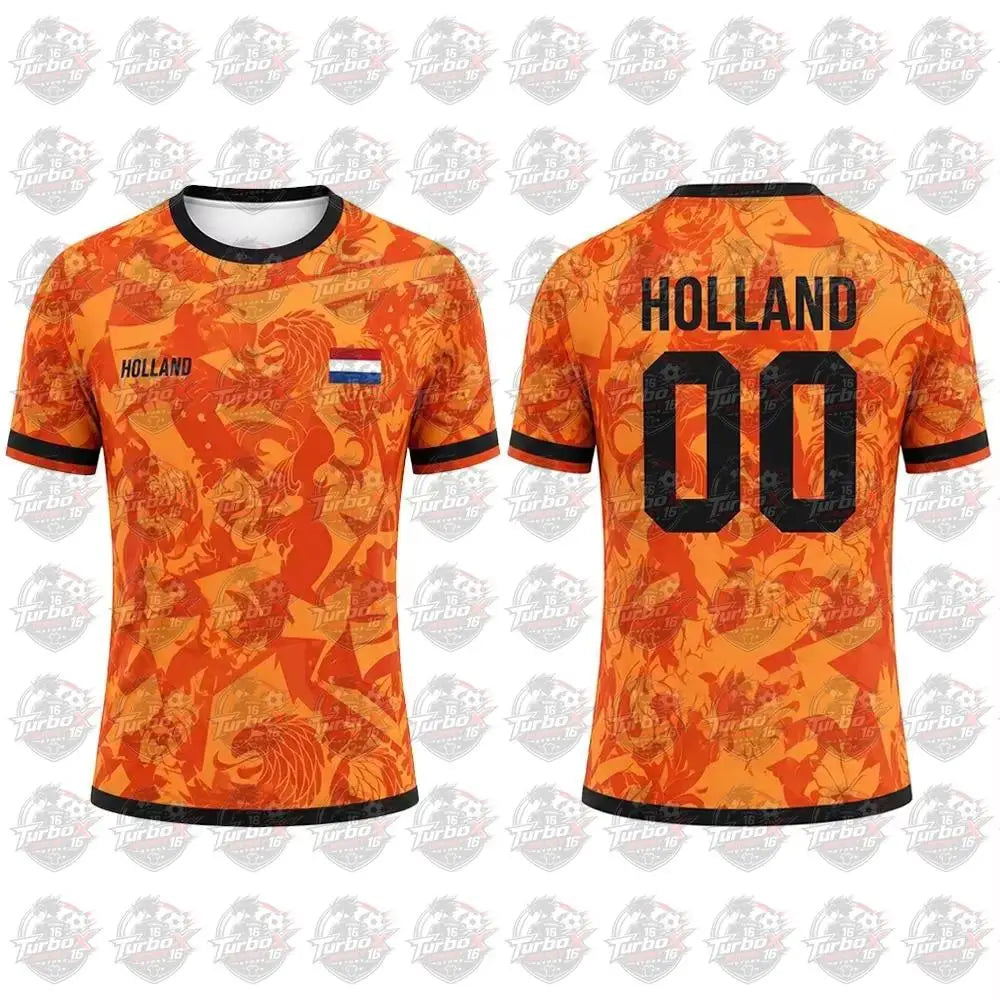 Netherlands Flag Print Football Jersey Family Style Adult Casual Outdoor Support Gift Breathable Short Sleeved Sports Jersey Top
